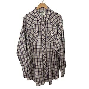 Vintage Ruddock Pearl Snap Shirt 20x36 Big Man Plaid USA Western Retro 90s